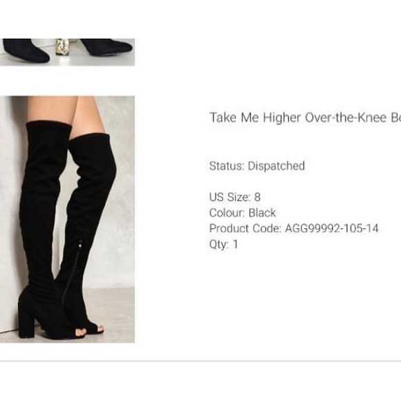 8 Take Me Higher Black Over The Knee Peep Toe Heeled Boots - Picture 3 of 13